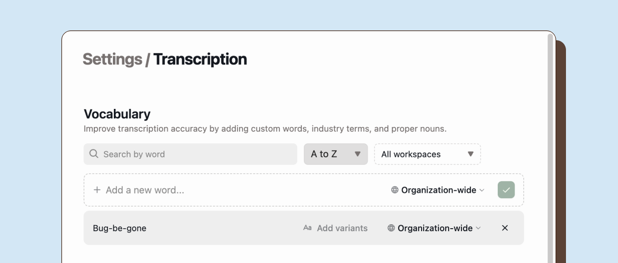 Custom vocabulary management interface