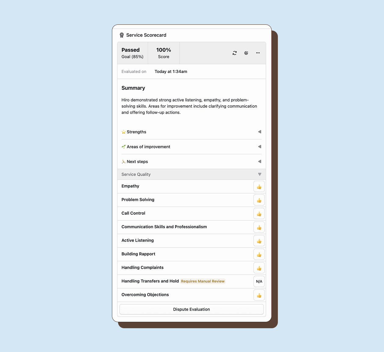 Evaluation interface with criteria scoring