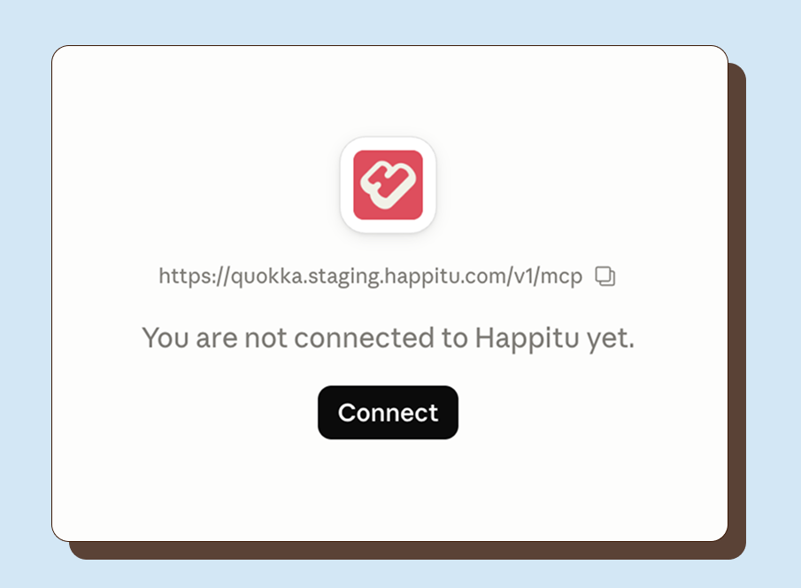 Happitu sign-in and connect prompt in Claude